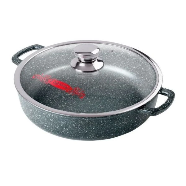 Жаровня 3л 260/70мм алюминий АП Гранит индукция со стекл.крышкой литой ручкой подар.уп. (5)