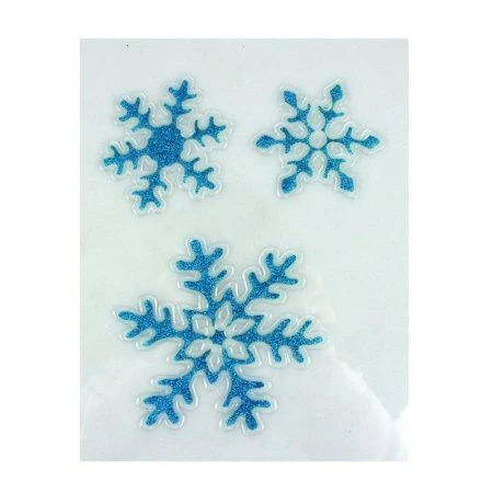 Наклейка новогодняя на окно СНЕЖИНКИ набор 3шт 13,5/8,5/7,5см силикон микс JC-16570 (600)