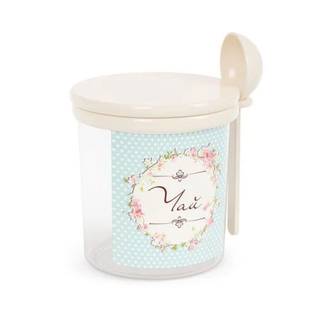 Емкость для сыпучих продуктов с ложкой 700мл пластик Ассорти ЧАЙ (12)