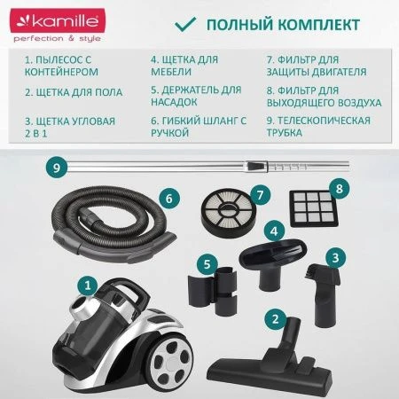 Пылесос циклонный 800Вт, емкость 3л, моющийся HEPA-фильтр, черно-серый (1)