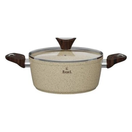 Кастрюля 5л алюминий АП гранитное со стекл.крышкой 26см, кремовая, индукция (6)