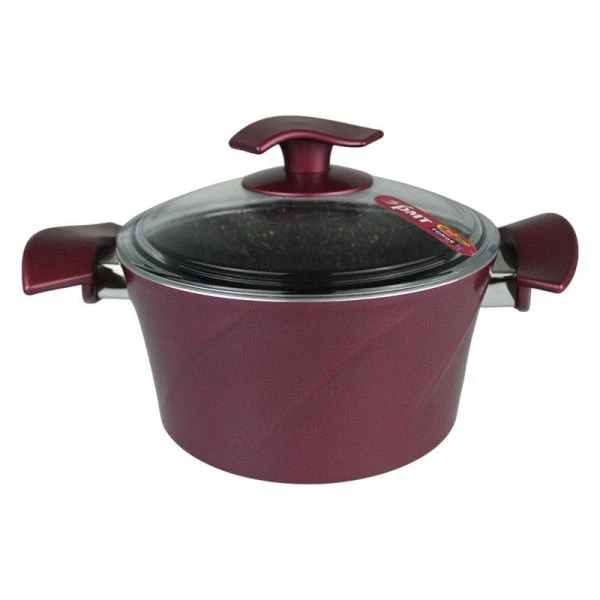 Кастрюля 20см алюминий АП МАРИЯ со стекл.крышкой красный кроме индукции