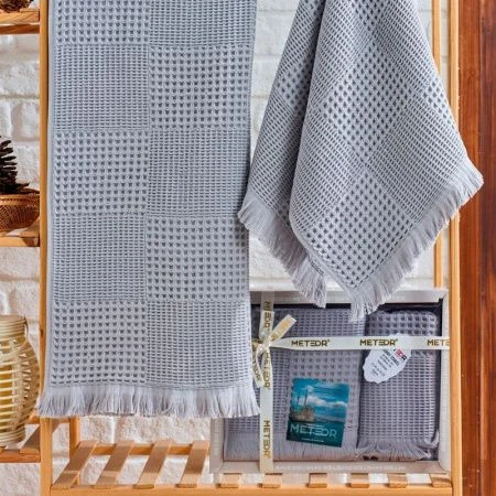 Набор полотенец вафельные 2пр 50*90/70*140см ZERO WAFFLEA 420 светло-серый подар.уп