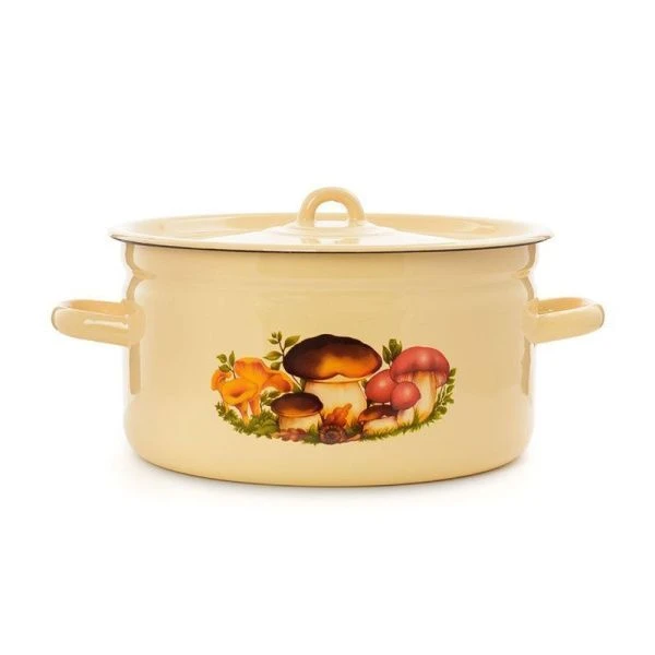 Кастрюля 5,5л эмаль ГРИБЫ кремовая цилиндрическая (4)