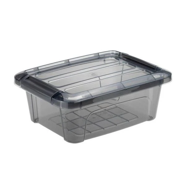 Ящик для хранения 1,2л 145*195*80мм пластик КИП с замками черный прозрачный (10)