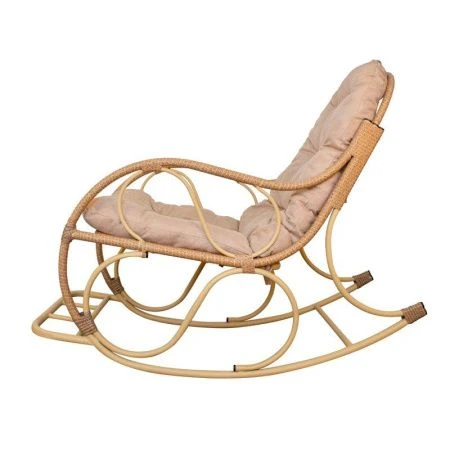 Кресло-качалка Элит с ротангом 0,99*0,58*1,27см металл бежевое, подушка Лен (max нагр. 160кг)