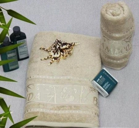 яяяНабор полотенец бамбук Панда  бежевый