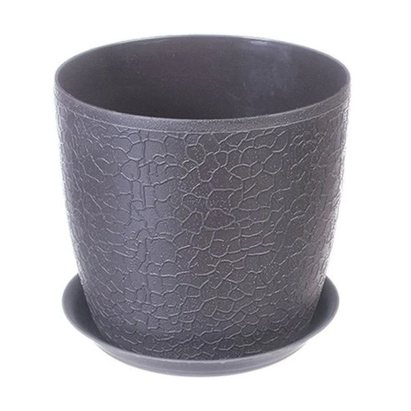 Кашпо 1,5л d140мм пластик ВЕРОНА Графитовый с подставкой d180-190мм (12)