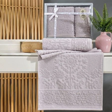 Набор полотенец махровые 2пр 50*90/70*140см жаккард PHILIPPUS LYDIA A095 серый подар.уп. 500гр