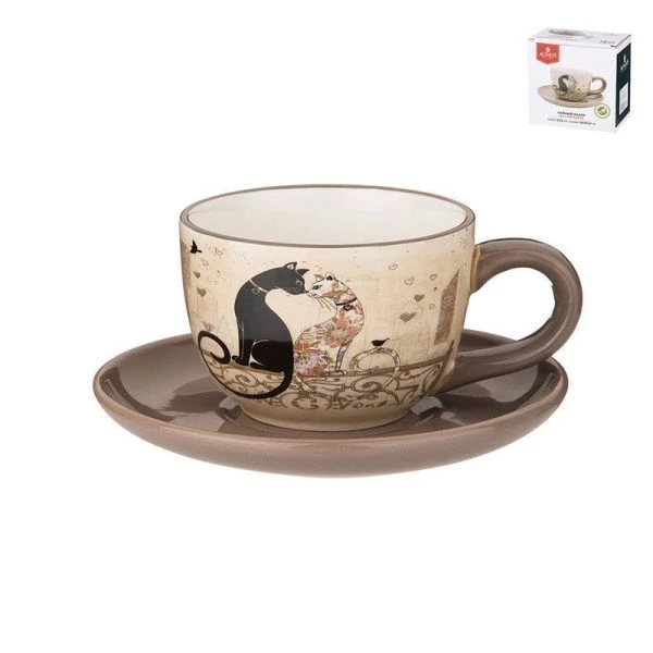 Чайный набор 2пр 15*7см керамика ПАРИЖСКИЕ КОТЫ на 1 персону 220мл (36)