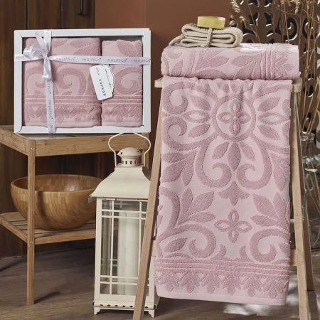 Набор полотенец махровые 2пр 50*90/70*140см жаккард PHILIPPUS EDNA св.-розовый 500гр подар.уп. E918