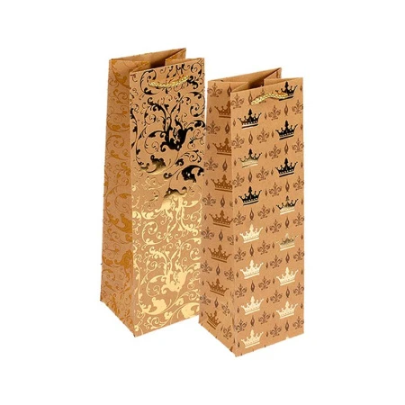 Пакет крафт под бутылку 10*33*9см Абстракция микс 14А/601 (12/240)