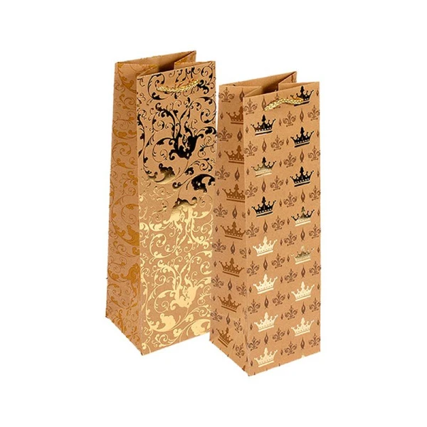 Пакет крафт под бутылку 10*33*9см Абстракция микс 14А/601 (12/240)