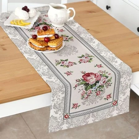 Салфетка сервировочная 44*140см гобелен РОЗЫ ДАМАСКА на бежевом 01440