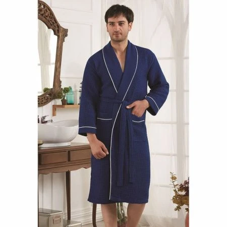 Халат вафельный с кантом Karna ALERON L (48) (Синий) Халат вафельный с кантом Karna ALERON L (48) (Синий)