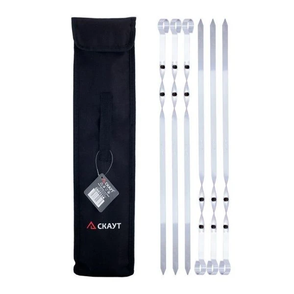 Шампуры набор 6шт 445*10*1мм металл плоские в чехле Скаут (48)