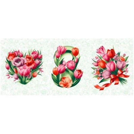 Полотенце кухонное вафельное 45*60см Розовые тюльпаны