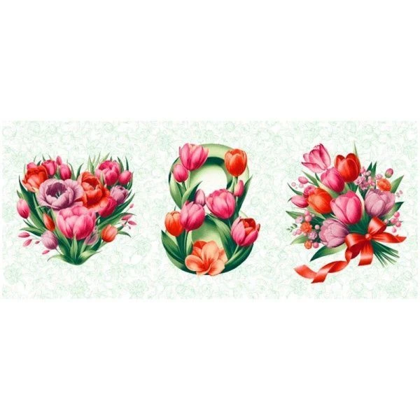 Полотенце кухонное вафельное 45*60см Розовые тюльпаны