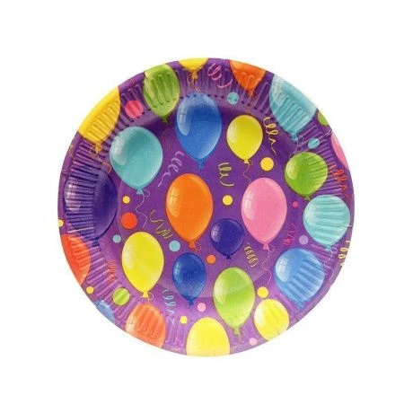 Тарелка бумажная 23см (набор 6шт.) ВОЗДУШНЫЕ ШАРИКИ фиолетовые (55)