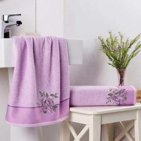 яяяНабор полотенец 2пр 50*90/70*140 махровые с вышивкой Karna FLORYA (Сиреневый)