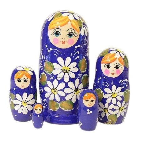 Матрешка 5-ти кукольная дерево Ромашка синяя h15 см, d 8-6см (1)