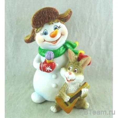 Фигурка новогодняя СНЕГОВИК 11,5см С зайчиком 'KB1844 (4-48)