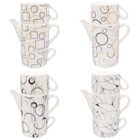 Чайный набор 3пр фарфор на 2 персоны 200/400мл 4 вида (24)