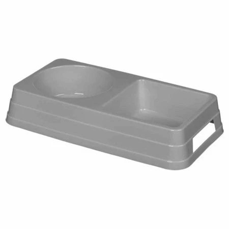 Миска для животных двойная 800мл (450/360мл) пластик LUCKY PET серая (14)