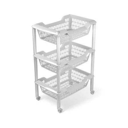 Этажерка прямая 3 секции 440*304*665мм пластик ДЖЕТА на колесиках светло-серая С735СЕР (4)