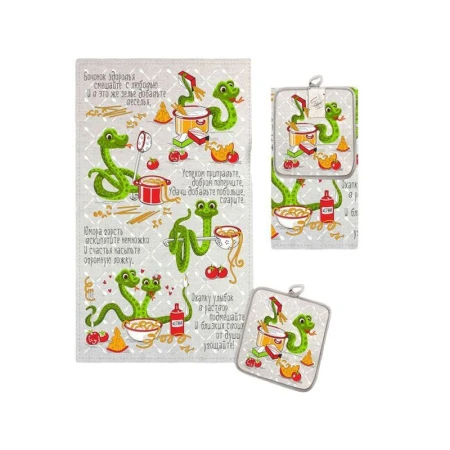Кухонный набор 2пр (полотенце 39*60, прихватка 18*18) полулён Рецепты арт.НК-711