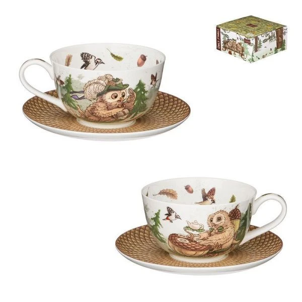 Чайный набор 2пр фарфор СОВЫ на 1 персону 300мл (36)