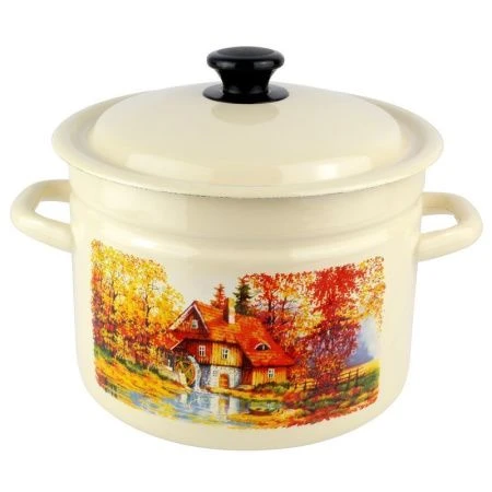 Кастрюля 6л эмаль СТАРАЯ МЕЛЬНИЦА слон.кость с рис. цилиндрическая борт 41804-182/6-У (4)