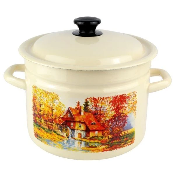 Кастрюля 6л эмаль СТАРАЯ МЕЛЬНИЦА слон.кость с рис. цилиндрическая борт 41804-182/6-У (4)