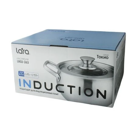 Кастрюля 4,1л нерж.сталь ТОКИО стекл.крышка 20см, h12,5см, индукц.капс.дно LR02-263 (4)