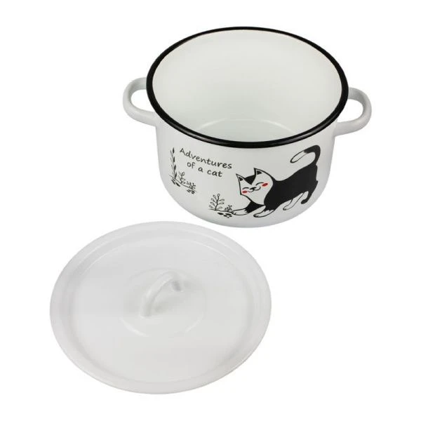 Кастрюля 3л эмаль КОТЫ белая с рис. 01-1612/4 (4)
