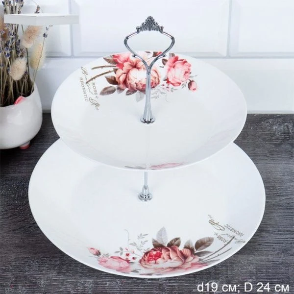 Этажерка сервировочная 2 яруса 19/24см стеклокерамика ЧАЙНАЯ РОЗА FLMLQP75/95 (20032) (12)