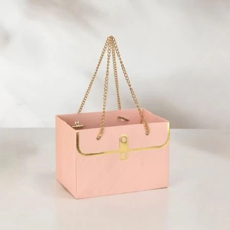 Сумочка для цветов с металл.ручкой Гламур 10*15*10,5см розовая (10/250)