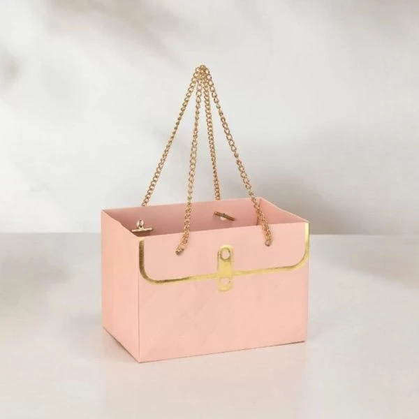 Сумочка для цветов с металл.ручкой Гламур 10*15*10,5см розовая (10/250)