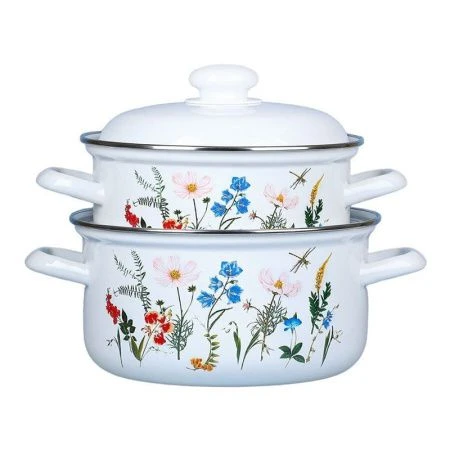 Набор кастрюль 2пр 2/3л эмаль ЛУГОВЫЕ ЦВЕТЫ цилиндрический (1)