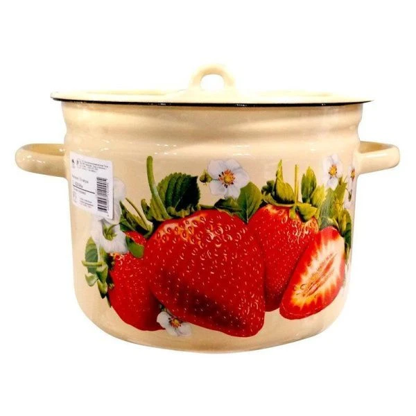 Кастрюля 7л эмаль ЗЕМЛЯНИКА ЛЕСНАЯ кремовая цилиндрическая С-1620/4Км (4)