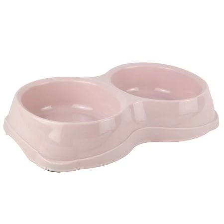 Миска для животных двойная 350мл пластик пепельно-розовая (30)