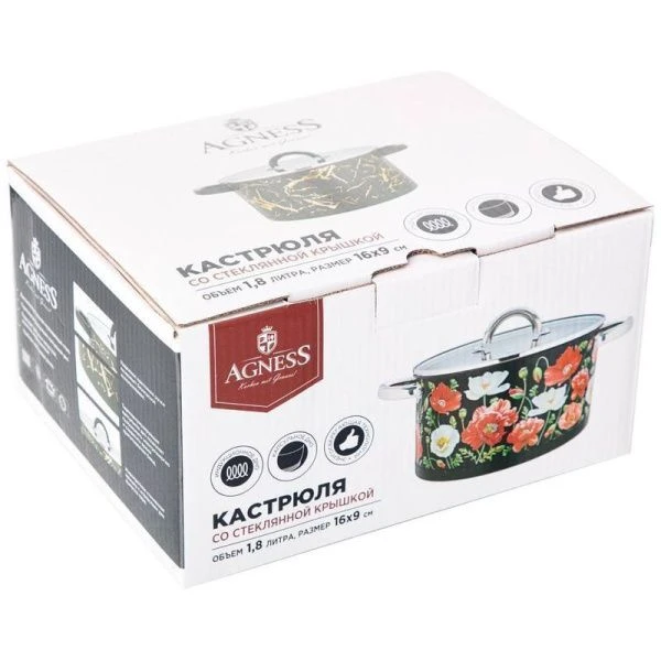 Кастрюля 1,8л 16*9см нерж.сталь со стекл.крышкой