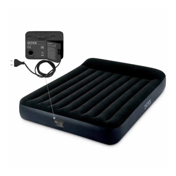 Матрас надувной двухместный флок ПВХ 203*152*25см с подголовником, встр.насосом 220В, до 272кг (3)