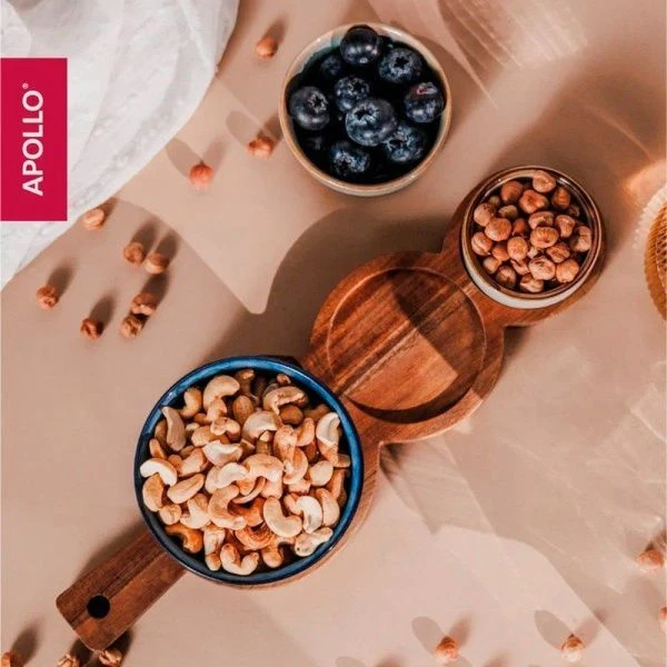 Менажница 3 секции 60/120/160мл керамика Breeze на дер.подставке 35*12*8см BRZ-03 (12)