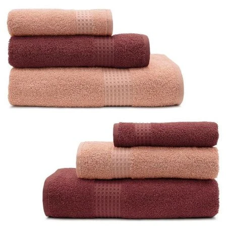 Набор полотенец махровых 6пр 30*60см*2/50*80см*2/70*130см*2 Самур брусничный, крем. 360гр м4030_294