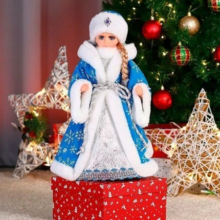 Внучка деда мороза в голубой шубе, с мелодией, 40 см Т-6821