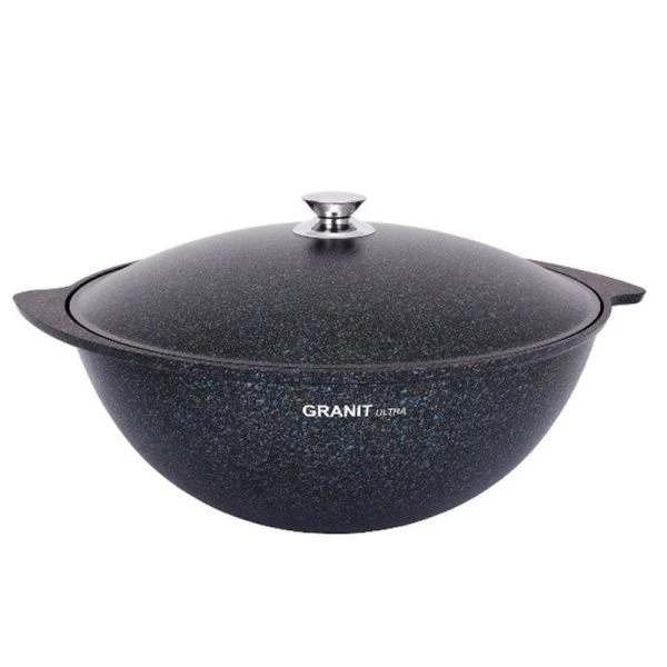 Казан для плова 7л алюминий АП GRANIT ULTRA Blue со стекл.крышкой 34см (2)