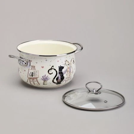 Кастрюля 3,8л эмаль Lavander Cats со стекл.крышкой 22см (6)