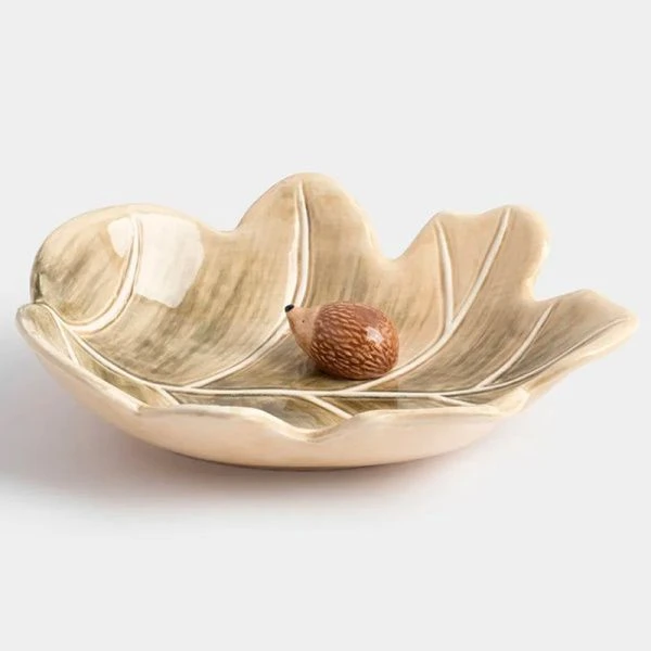 Блюдо сервировочное 20*17см керамика Еж на листе Autumn forest зеленое ANLAF-FDWS-031224-13