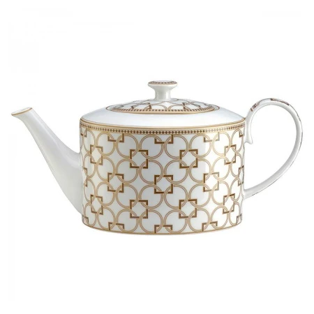 Чайник заварочный 1200мл фарфор Deco бело-бежевый с золотистым кантом Круги и квадраты подар.уп. PM-